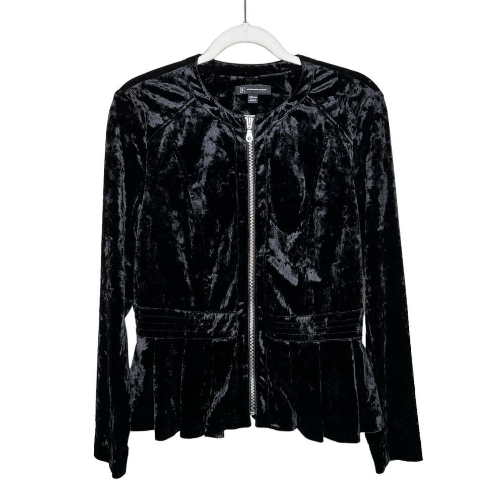 INC International Concepts Women's Crushed-Velvet Peplum Jacket Size Medium